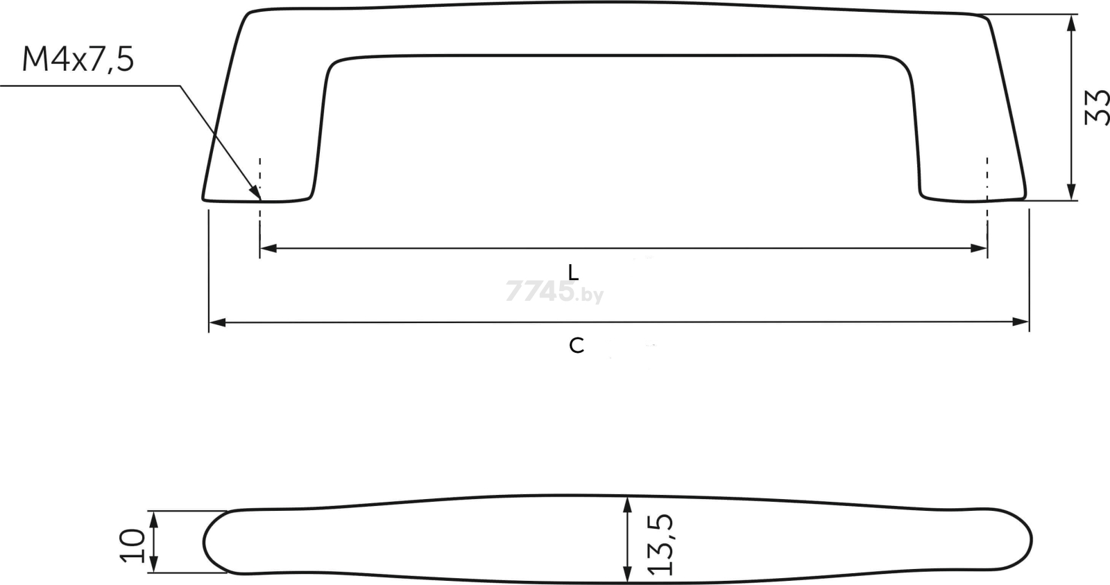 Ручка мебельная скоба AKS Shark-128 хром (62293) - Фото 2